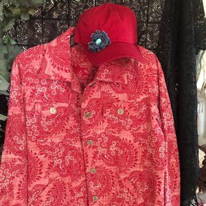 REBECCA MALONE red jean jacket Size M with matching cap